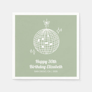 Sage Green Retro Disco Ball Birthday Party Napkins