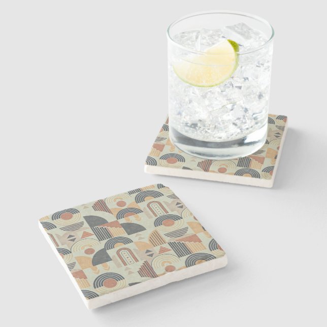 Sage Green Retro Geometric Marble Coaster (Side)