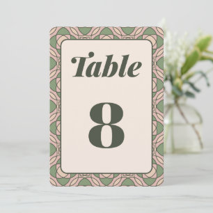Sage Green Retro Geometric Wedding Table Number
