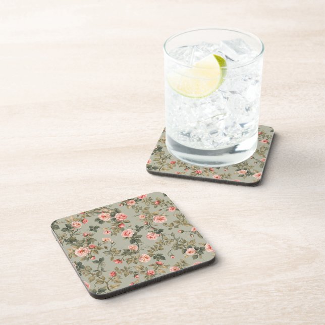 Sage Green Retro Maximalist Floral Coaster (Right Side)