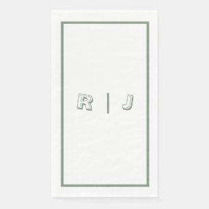 Sage Green Retro Monogram Initials White Wedding Napkin