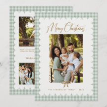 Sage Green Retro Scalloped Gingham Photo Christmas