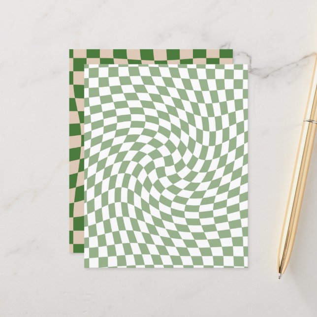 Sage Green Retro Warped Checks Chequered   (Front/Back In Situ)