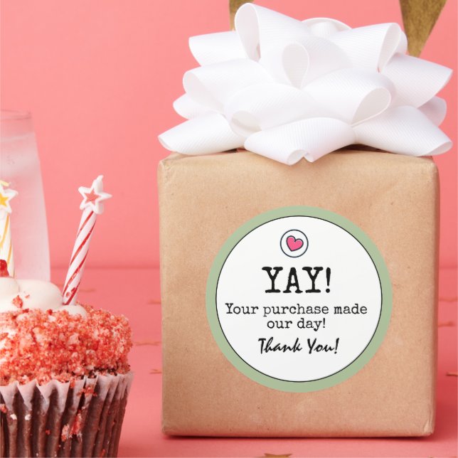 Sage Green Retro With Heart Business Thank You  Classic Round Sticker (Party)