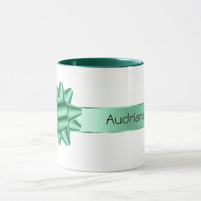 Sage Green Ribbon Bow Christmas Mug (Center)
