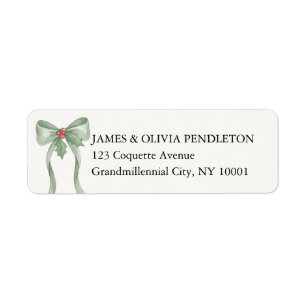 Sage Green Ribbon Bow Holly Christmas Address