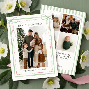 Sage Green Ribbon Bow Merry Christmas Photo Holiday Card
