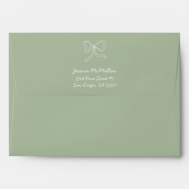 Sage Green Ribbon Coquette Bow Return Address Envelope (Back (Top Flap))