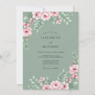 Sage Green Romantic Blossom Wedding Invitation