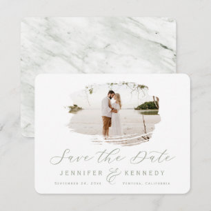 Sage Green Romantic Brushed Frame with Photo Save The Date