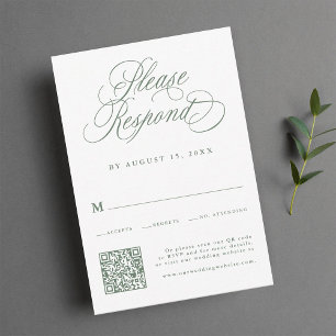 Sage Green Romantic Calligraphy Wedding QR Code  RSVP Card