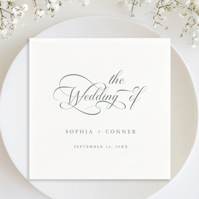 Sage Green Romantic Classy Calligraphy Wedding  Napkin (Creator Uploaded)