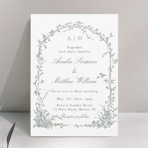 Sage Green Romantic Floral Arch Garden Wedding Invitation
