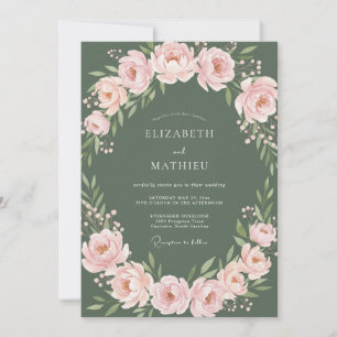 Sage Green Romantic Floral Wreath Wedding Invitation