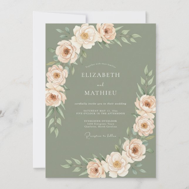 Sage Green Romantic Peony Wedding Invitation (Front)