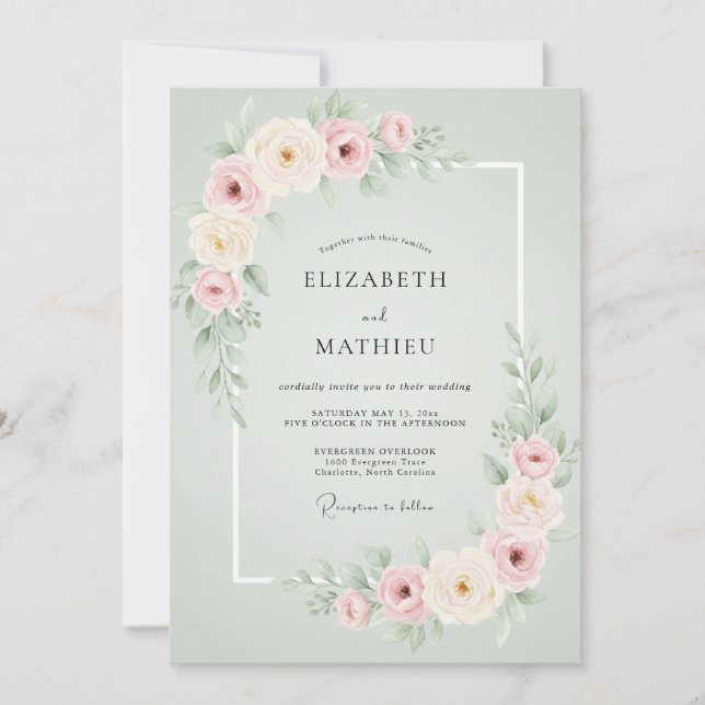 Sage Green Romantic Spring Wedding Invitation (Front)