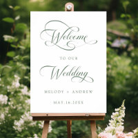 Sage Green Romantic Swirly Script Wedding Welcome