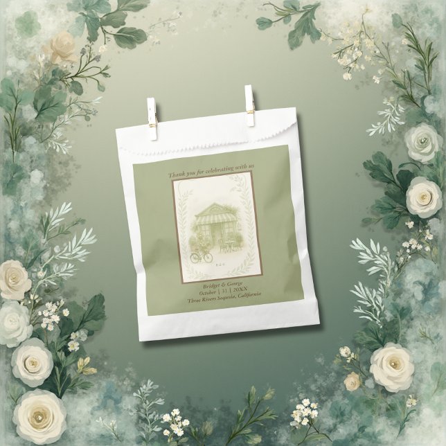 sage green romantic wedding outdoor café favour bags (Creator Uploaded)