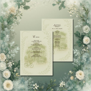sage green romantic wedding outdoor café program menu