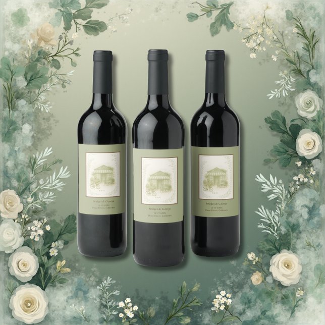 sage green romantic wedding outdoor café wine label (Creator Uploaded)