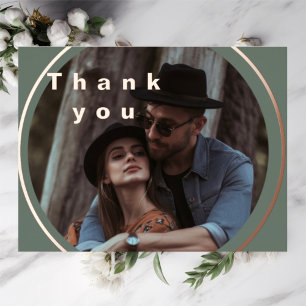 sage green rose gold photo thank you card 
