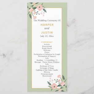 Sage Green & Rose Pink Garden Elegant Wedding Programme