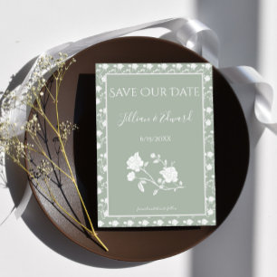 Sage Green Rose Save The Date Announcement