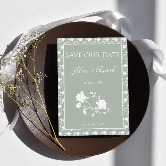 Sage Green Rose Save The Date Announcement (Sage Green Rose Save the Date)