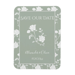 Sage Green Rose Save The Date Magnet
