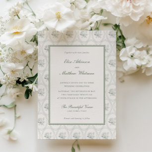 Sage Green Rose Wedding Invitation