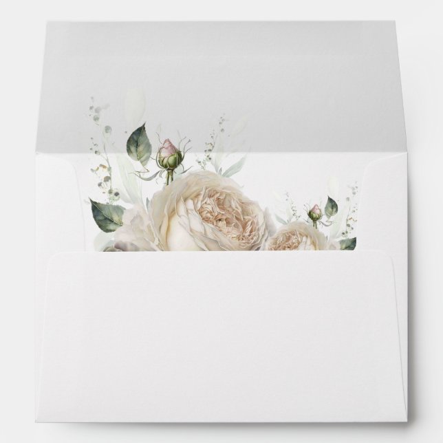 Sage Green Roses Greenery Wedding Envelope (Back (Bottom))
