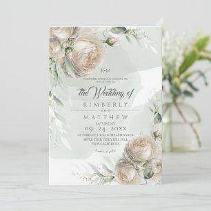 Sage Green Roses Greenery Wedding Invitation