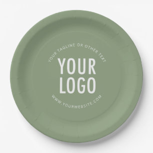 Sage Green Round Paper Plates Company Logo Printed