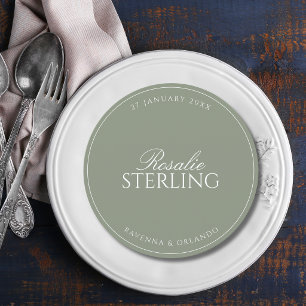 Sage Green Round Wedding Guest Place & Menu Card