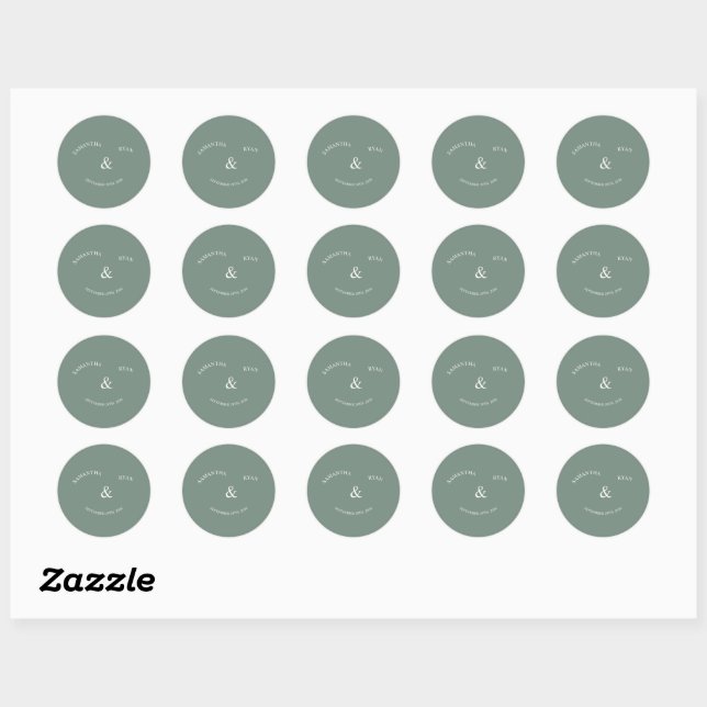 Sage Green Round Wedding Sticker  (Sheet)