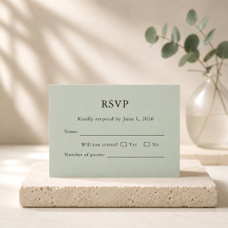 Sage Green RSVP Card Minimal Editable Elegant