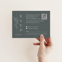 Sage green RSVP card with QR code and script font