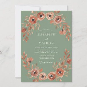 Sage Green Rustic Autumnal Wedding Invitation