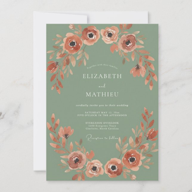 Sage Green Rustic Autumnal Wedding Invitation (Front)