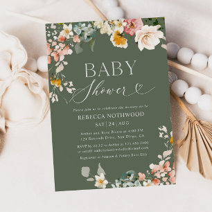 Sage Green Rustic Baby Shower Invitation