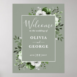 Sage Green Rustic Boho Floral Wedding Welcome Sign