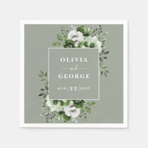 Sage Green Rustic Country Floral Wedding Napkin