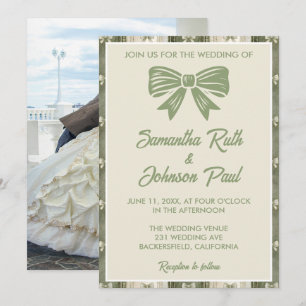 Sage Green Rustic Denim Photo Wedding Invitation