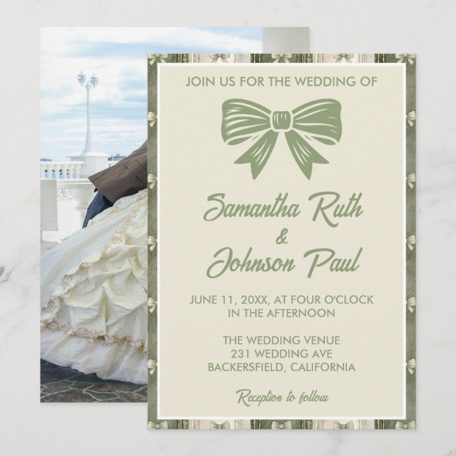 Sage Green Rustic Denim Photo Wedding Invitation (Front/Back)