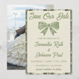 Sage Green Rustic Denim Photo Wedding Save The Date