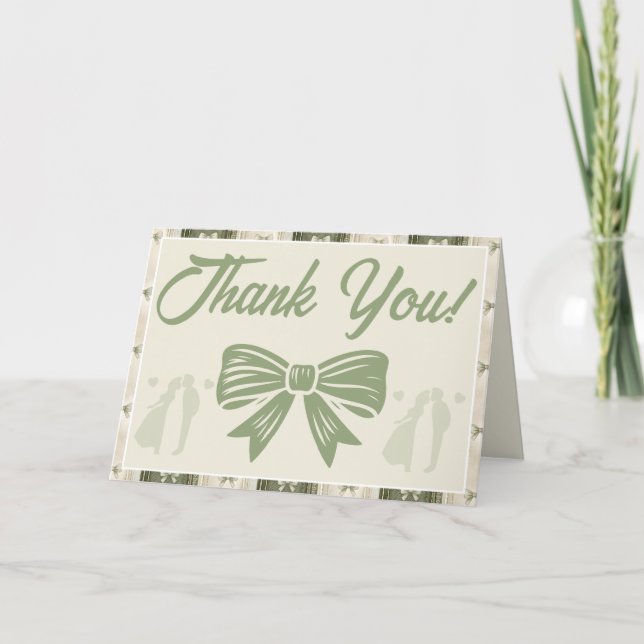 Sage Green Rustic Denim Wedding Thank You Card (Front)