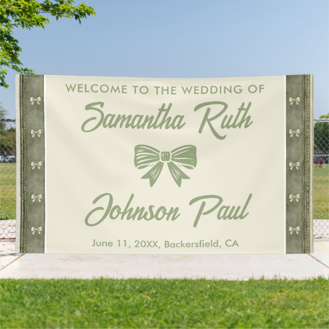 Sage Green Rustic Denim Wedding Welcome Banner (Outside)