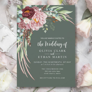 Sage Green Rustic Dusty Rose Boho Floral Invitatio Invitation