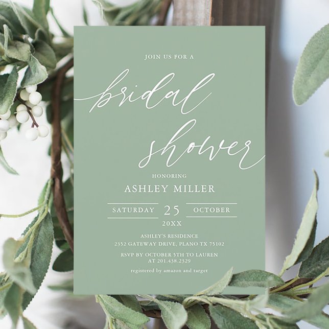 Sage Green Rustic Elegant Bridal Shower Invitation (Creator Uploaded)
