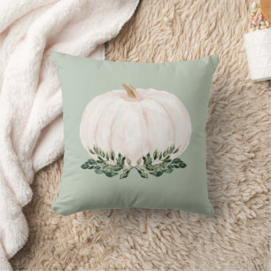 Sage Green Rustic Fall Pumpkin Watercolor Cushion